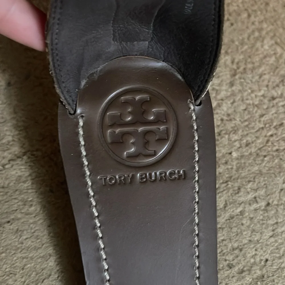 Tory Burch Beige Black Python Embossed Leather Mignon Braided Flat 8.5